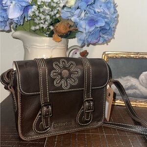 Dr. Martens Chocolate Brown Floral Stitch Leather Crossbody 🤎🌸